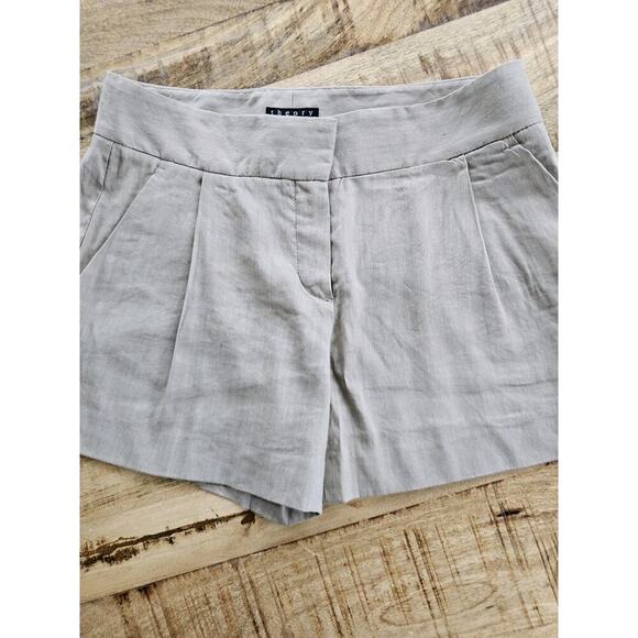 Theory Beige Linen Blend Shorts Women's Size 0 Chino City Boho Beach Resortwear - Picture 4 of 7